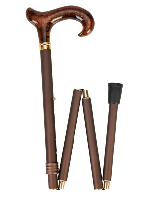 Ossenberg foldable light metal cane metallic bronze with amber imitation derby grip